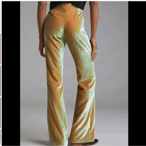 Beatrice .b x Anthropologie Flared Velvet Womens 4 Iridescent Green Orange Italy - Picture 2 of 15